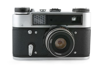 Retro film photocamera isolated on white