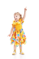 charming child in yellow gown isolated on white background