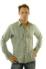 Young man wearing casual jeans and shirt