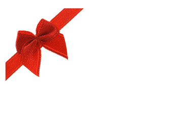 Decorative red bow ribbon on white background with copy space
