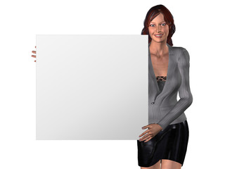 A 3D smiling woman keeps a board - obrazy, fototapety, plakaty