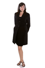 Fototapeta premium brunette with headset on the white isolated background