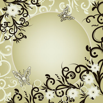 Vintage background with flowers and butterfly Vector