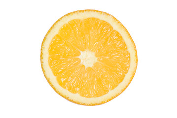 Close up of orange slice isolated on white background