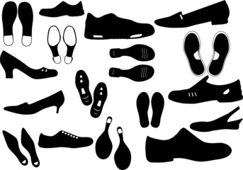 Group of different footwear and footsteps vector illustration