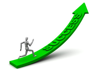 Model running up an arrow with success on it.