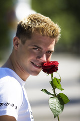 young man with rose