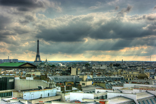 Paris roof tops view with Eiffel tower, HDR image