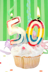 fiftieth birthday cupcake with white frosting