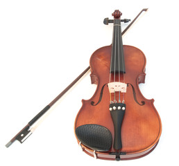 Fototapeta na wymiar Violin and a bow, isolated on a white background.