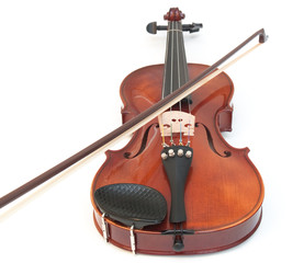 Violin and a bow, isolated on a white background.