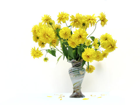 Bouquet Of Yellow Flowers In Vase Isolated
