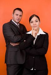 businesswoman and businessman in team