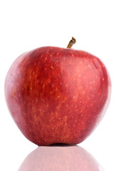 red delicious apple with reflection on a white background