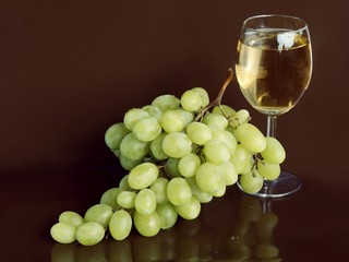 wine glass and cluster of grapes