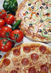 pepperoni and vegetarian pizza