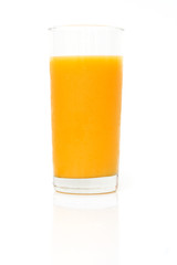 fresh orange juice in a glass isolated against white background