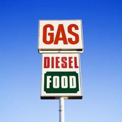 Gas diesel food sign.