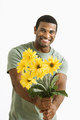 Man with bouquet.