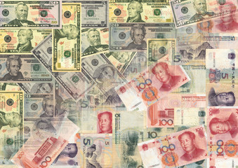selection of chinese Yuan and American dollars illustration