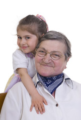 A happy family bonding together. A grandmother and Grandaugher