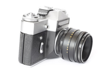 old antique photo camera isolated on white