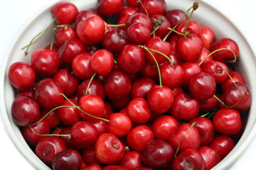 freshly picked heap of cherries