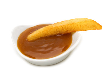 fry and dips on white background