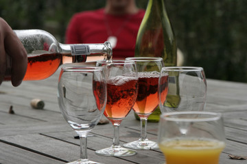 Pouring rose wine