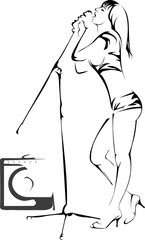 beautiful girl with a microphon on a scene