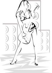 beautiful girl with a guitar on a scene