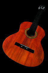 acoustic guitar in black background.