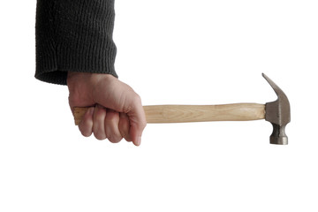 Hand Holding Hammer, Work Tool, isolated