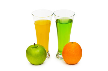 Fototapeta na wymiar Orange and apple cocktail isolated on the white background