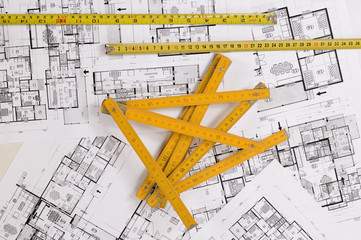 Architecture planning of interiors designed on paper