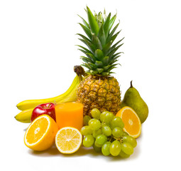 lot of fresh fruits isolated on white