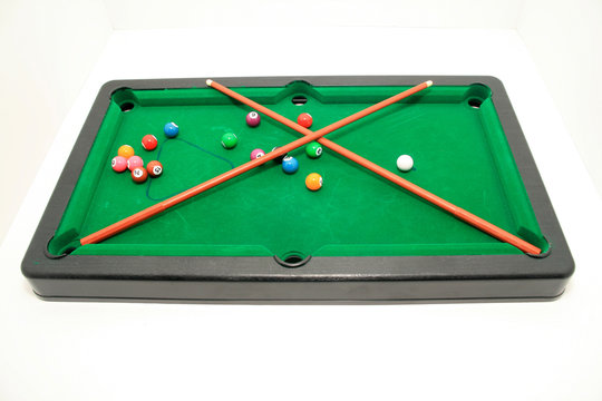 billiards field and balls in green table