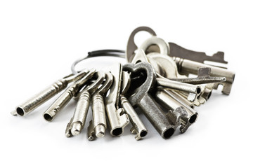 Bunch of small old keys, selective focus