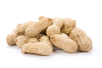 Peanuts with white background, close up