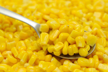 Close up of sweetcorn kernels in spoon