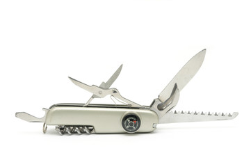 Multi purpose pocket knife in isolated white background