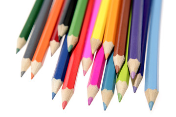 Colored pencils on white background