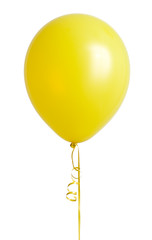 Vibrant yellow balloon isolated on white background