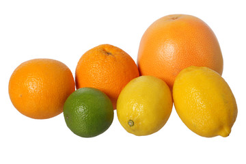 Different citrus fruits, isolated on white background