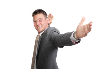 Fototapeta premium excited businessman spreading his arms wide open