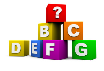 blocks with the letters of the alphabet and a question mark