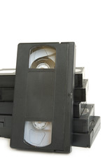 Group of video cassette tapes on white background