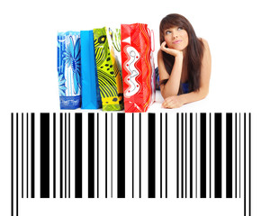Shopping girl and code bar