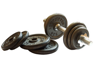 Fototapeta na wymiar dumbbels isolated on white, with clipping path