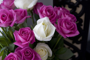 A Bouquet Of Pink And White Roses